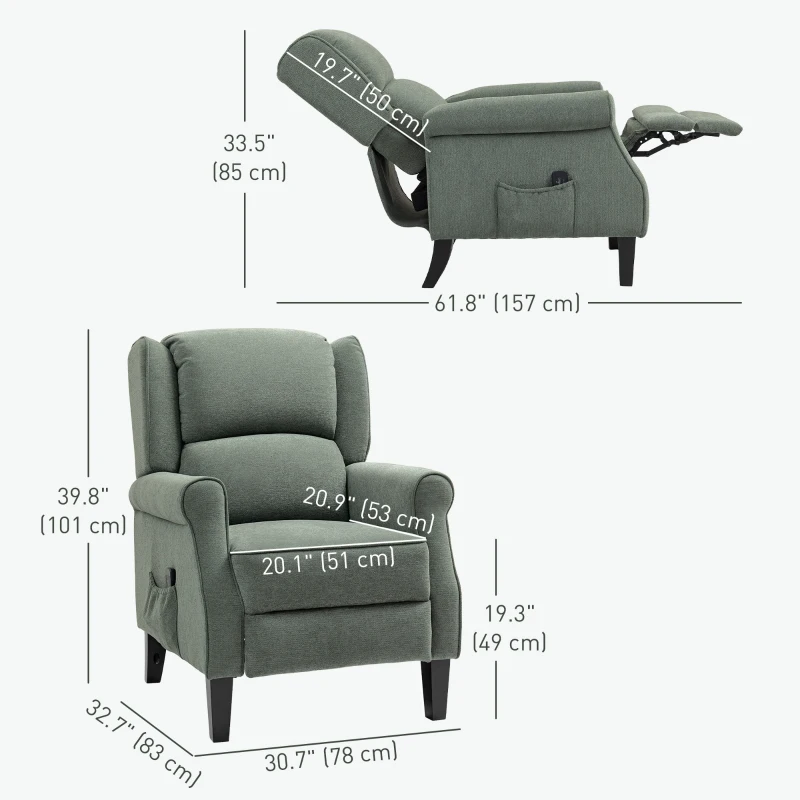 HOMCOM Push Back Recliner Chair, Vibration Massage Recliner for Living Room with Extendable Footrest, Remote, Green