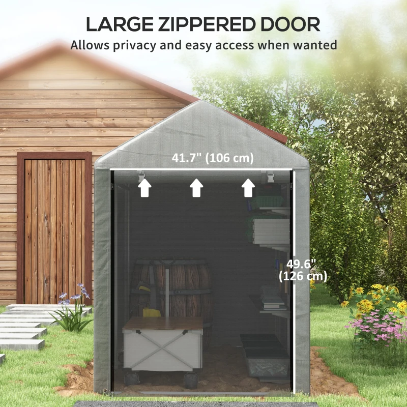 Outsunny 4 x 6ft Outdoor Storage Shed Tent, Portable Shed with Roll-up Door for Motorcycle, Bike, Garden Tools