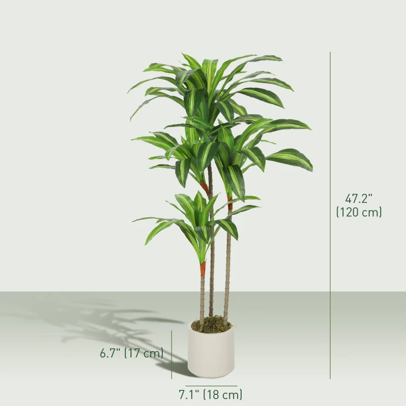 HOMCOM 4FT Dracaena Fake Plant, Artificial Plant with Bendable Trunks for Home Office Decor, Green