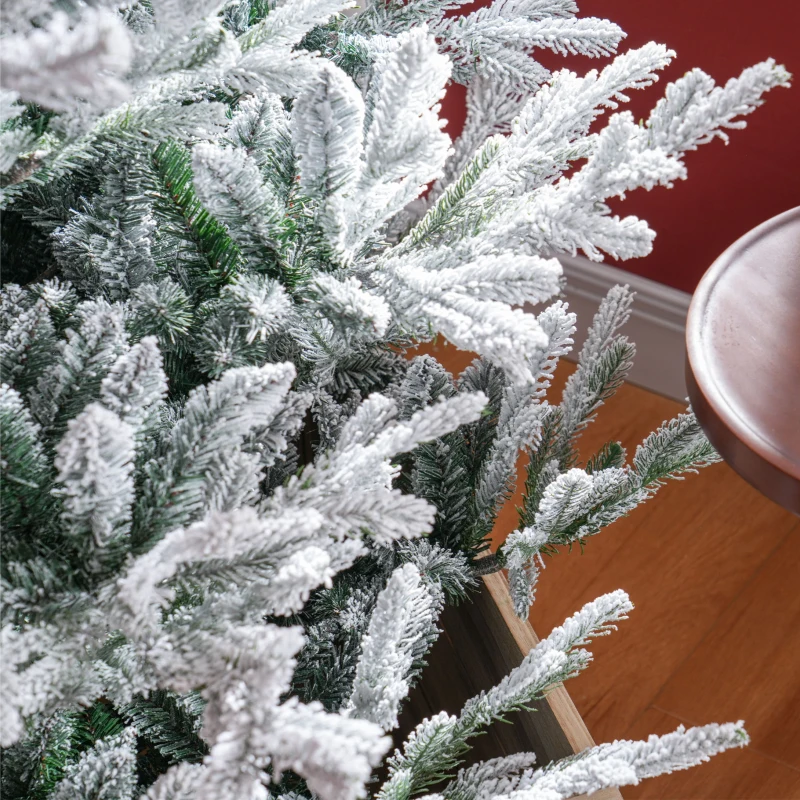 HOMCOM 6 FT Artificial Christmas Tree, Flocked Hinged Xmas Tree with 795 Tips, Steel Base, Auto Open, Green