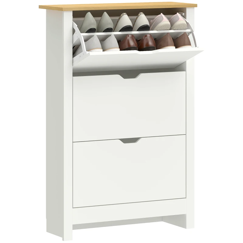HOMCOM Shoe Storage Cabinet with 3 Flip Drawers and Adjustable Shelves for 9-18 Pairs of Shoes, White