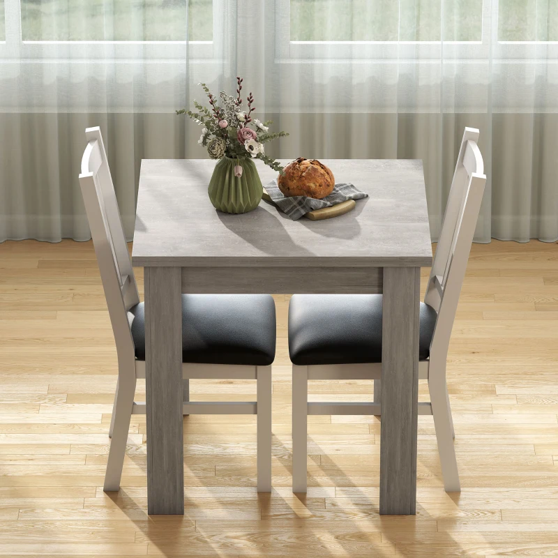 HOMCOM 55" Extendable Dining Table for 4-6 Person, Kitchen Table with PU Handle and Felt Pads for Small Spaces, Grey