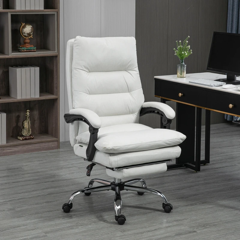 Vinsetto Executive Office Chair with 6-Point Massage and Heat, Microfibre Reclining Computer Chair with Footrest, Cream White
