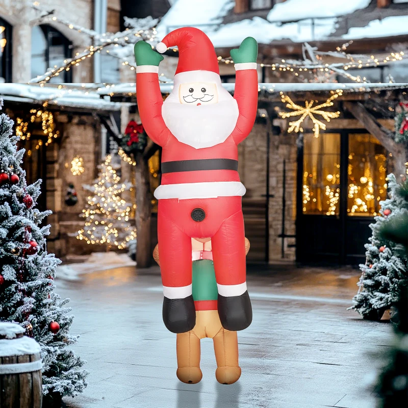 Outsunny 7FT Hanging Christmas Inflatable Santa with Dog, Christmas Blow Up Decoration with Built-in LED Lights for Garden