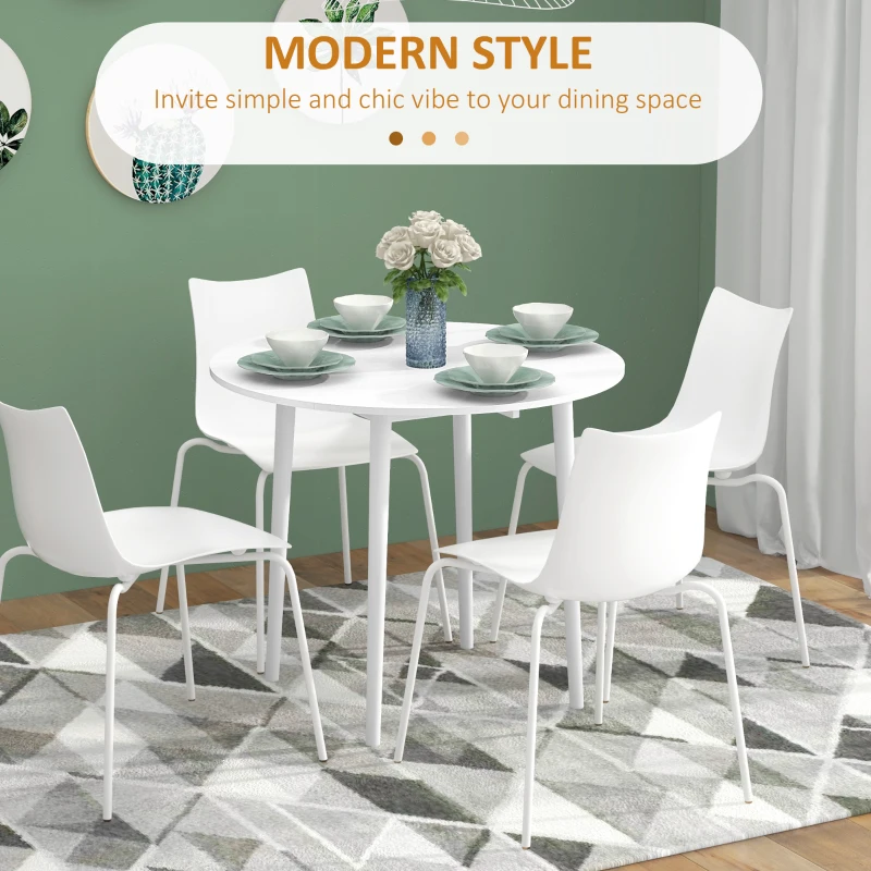 HOMCOM Folding Dining Table, Round Drop Leaf Kitchen Table for Small Spaces with Wood Legs, Distressed White