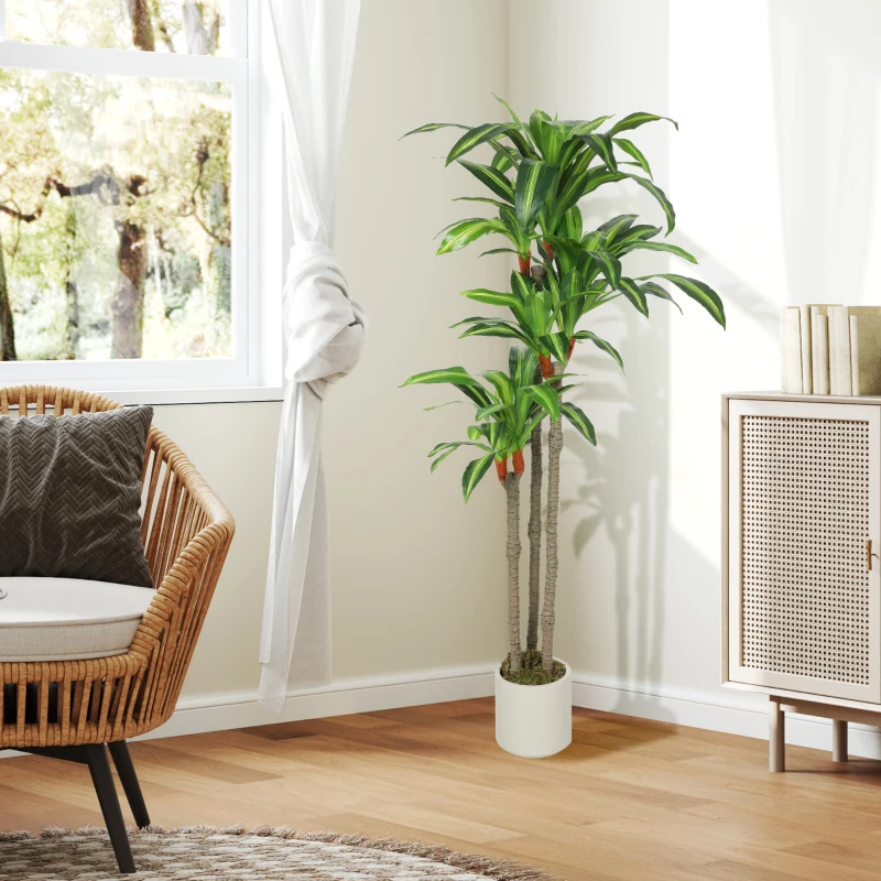 HOMCOM 5FT Dracaena Fake Plant, Artificial Plant with Bendable Trunks for Home Office Decor, Green