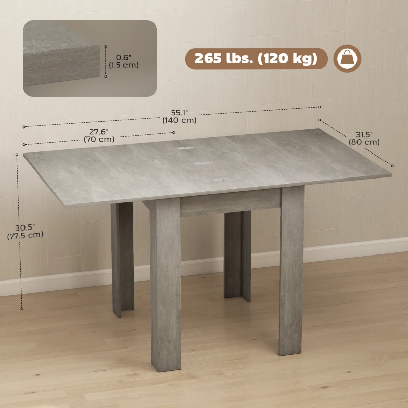 HOMCOM 55" Extendable Dining Table for 4-6 Person, Kitchen Table with PU Handle and Felt Pads for Small Spaces, Grey