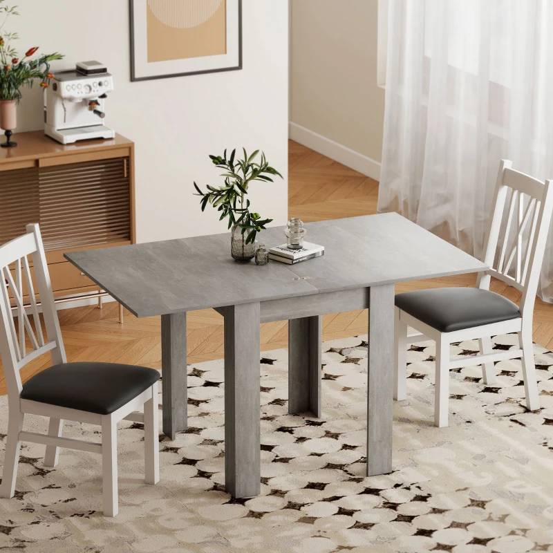HOMCOM 55" Extendable Dining Table for 4-6 Person, Kitchen Table with PU Handle and Felt Pads for Small Spaces, Grey