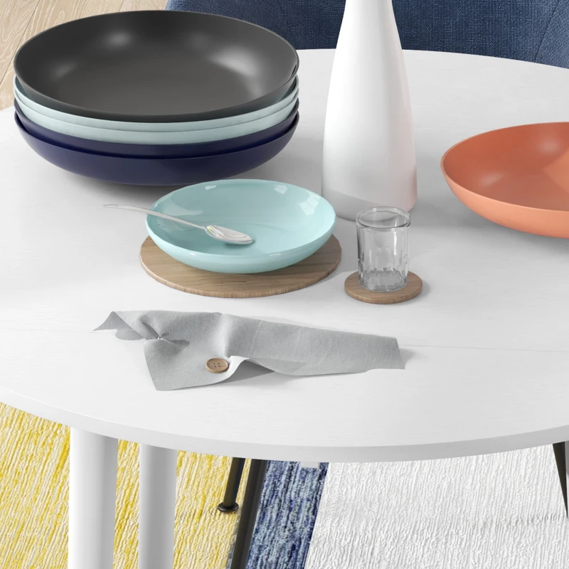 HOMCOM Folding Dining Table, Round Drop Leaf Kitchen Table for Small Spaces with Wood Legs, Distressed White