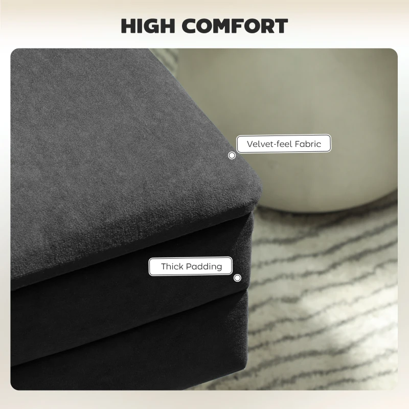 HOMCOM 31" Storage Ottoman, Velvet End of Bed Bench with Steel Legs, Foot Stool with Storage for Bedroom, Living Room, Black
