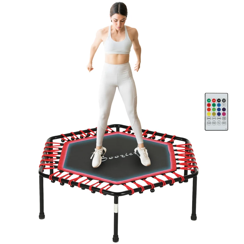 Soozier 45" Rebounder Trampoline for Adult, Quiet Bungee Rebounder with LED Lights Remote Control, Red