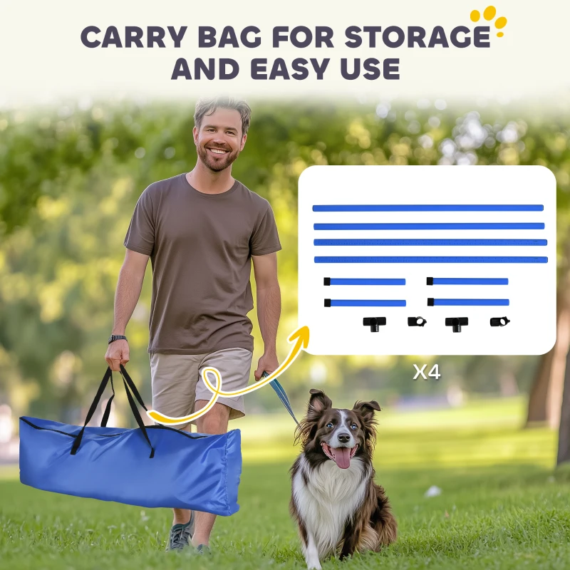 PawHut Set of 4 Dog Agility Training Equipment Adjustable Jump Bar Pet Exercise Kit with Carrying Bag (Blue)