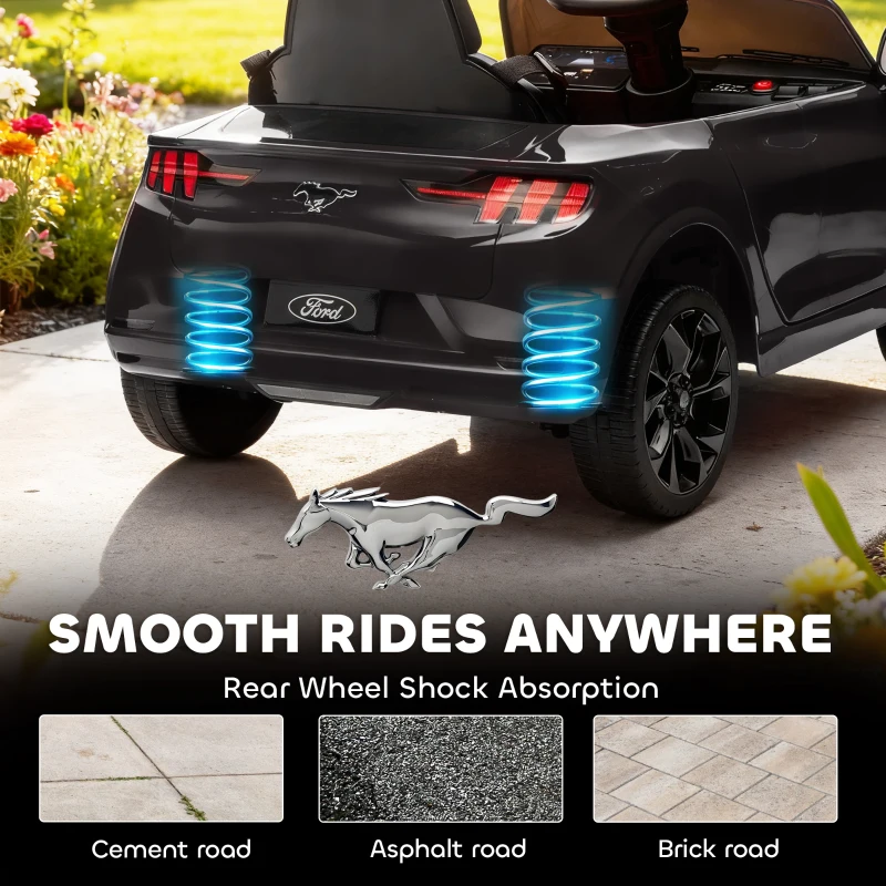 Qaba 12V Kids Ride On Car, Licensed Ford Mustang Mach-E Electric Car with Remote Control, LED Light, Music, Black