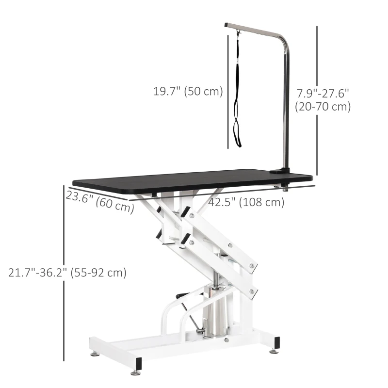 PawHut Pet Grooming Table, Height Adjustable Dog Grooming Table with Arm, Noose and Non-Slip Grooming Table, Black