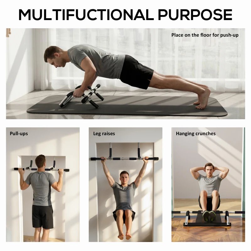 Soozier Pull-Up Bar for Doorway, Home Fitness Door Horizontal Chin up Bar for Indoor Gym Upper Body Workout, Grey