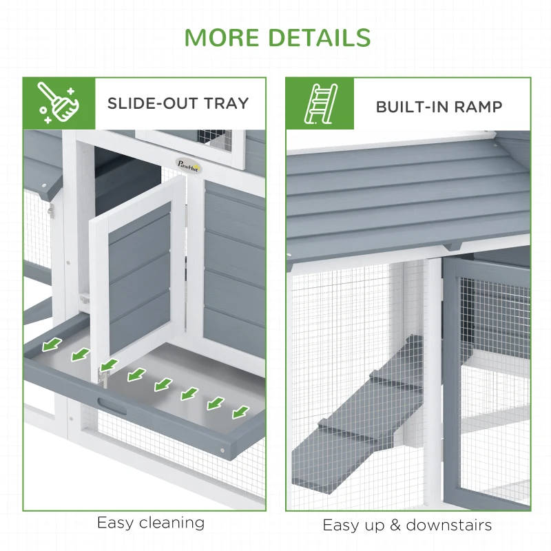 PawHut 60" Large Chicken Coop Wooden Hen House for Outdoor Backyard with 2 Doors, Nesting Box and Removable Tray, White