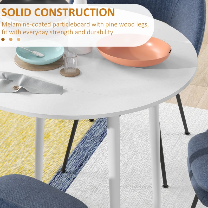 HOMCOM Folding Dining Table, Round Drop Leaf Kitchen Table for Small Spaces with Wood Legs, Distressed White