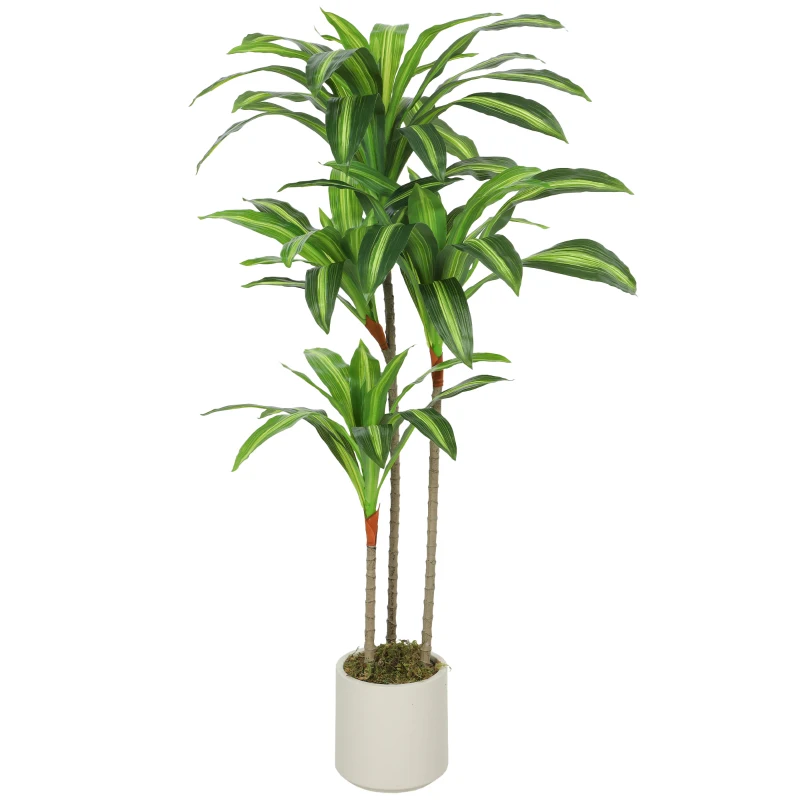 HOMCOM 4FT Dracaena Fake Plant, Artificial Plant with Bendable Trunks for Home Office Decor, Green