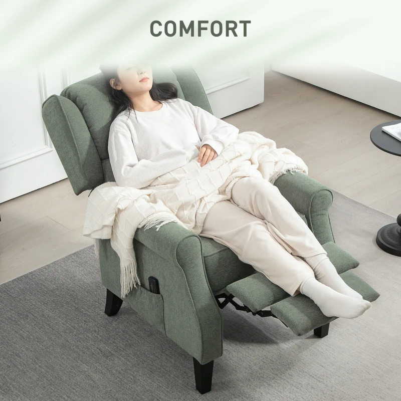 HOMCOM Push Back Recliner Chair, Vibration Massage Recliner for Living Room with Extendable Footrest, Remote, Green