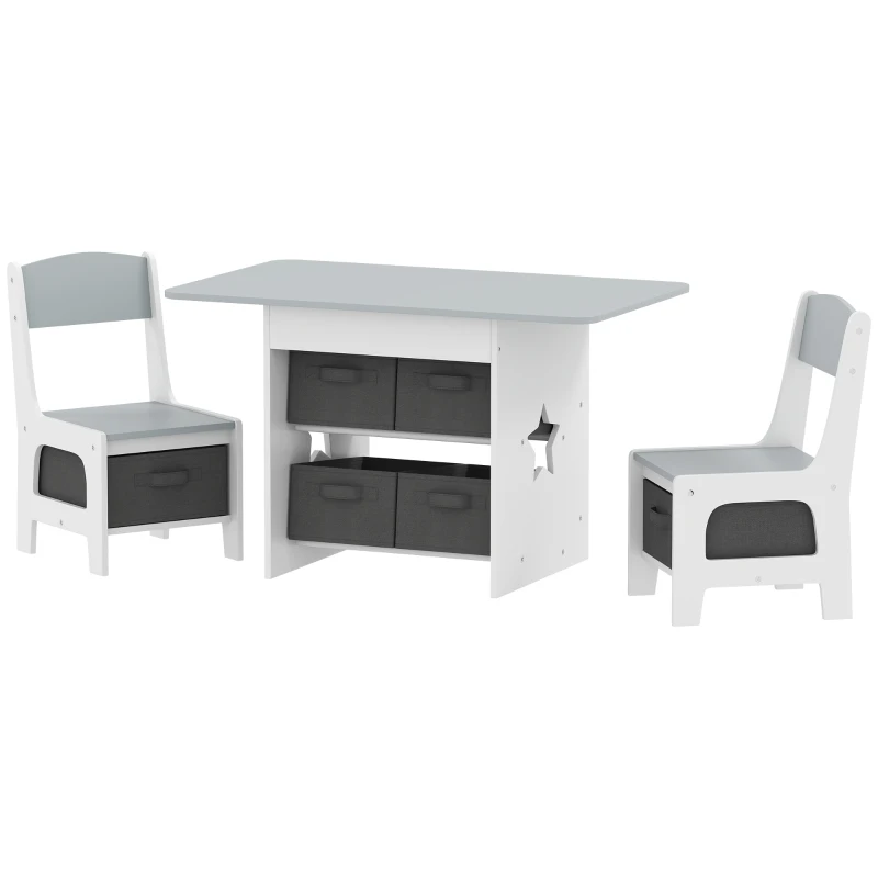 Qaba 3 Piece Kids Table and Chair Set with 6 Removable Drawers, for Classroom, Living Room, Bedroom, Nursery, Light Grey