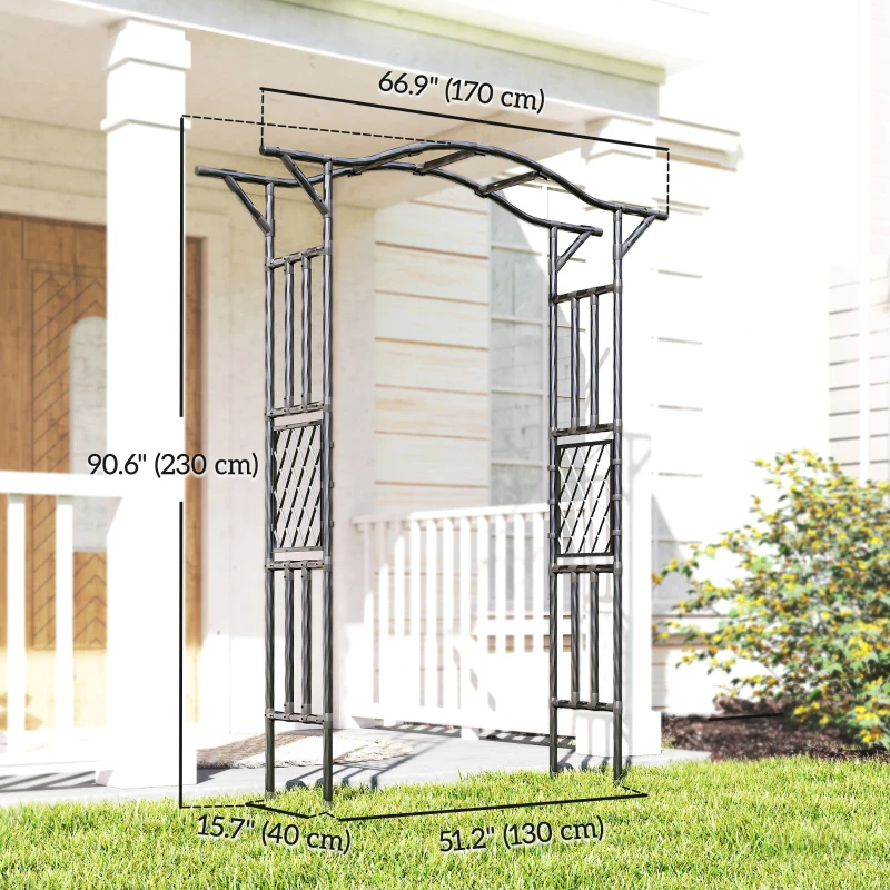 Outsunny Garden Arch Outdoor Trellis Arbor with Extended Top, 66.9" x 15.7" x 90.6", Black