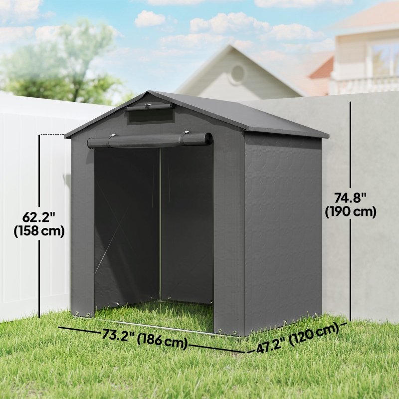 Outsunny 6' x 4' Portable Shed, Waterproof Bike Tent with Roll-up Zipper Door, Vent and Galvanised Metal Frame, Dark Grey