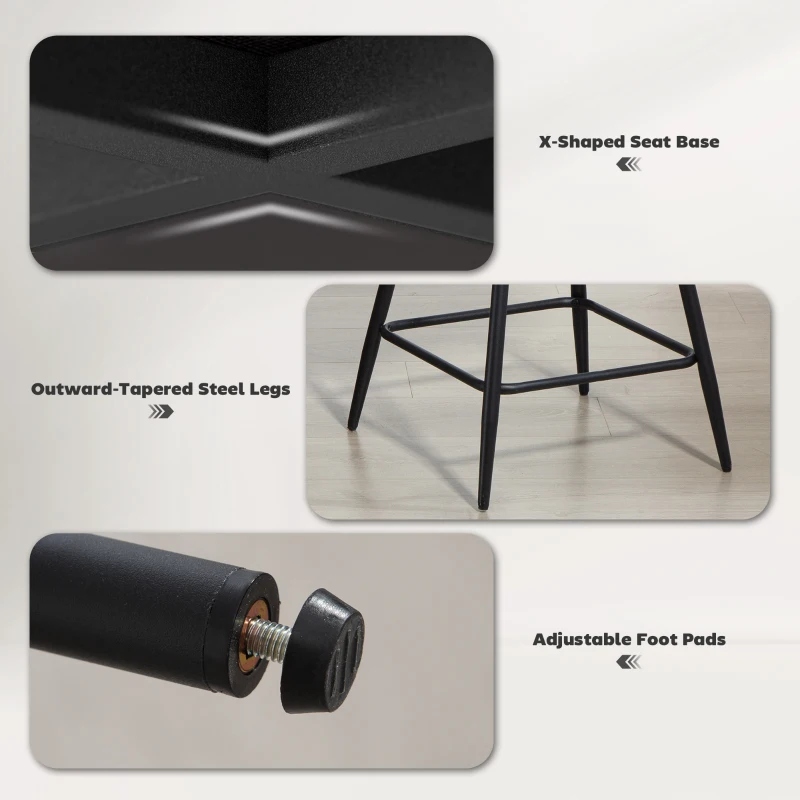 HOMCOM 26" Counter Height Barstools Set of 2, Upholstered Swivel Bar Stools with Backrests and Armrests, Cream White