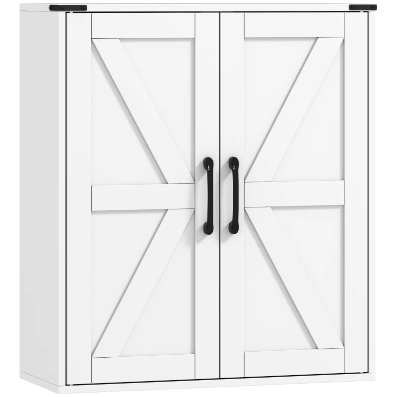 HOMCOM Bathroom Wall Cabinet, Wall Mounted Medicine Cabinet with Barn Doors and Adjustable Shelves, Over The Toilet, White