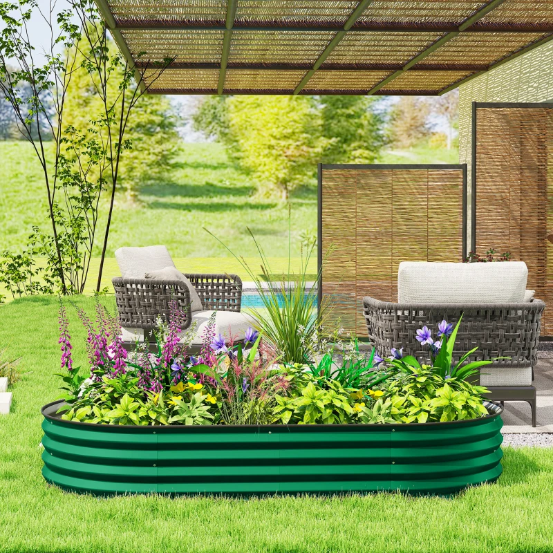 Outsunny 6' x 3' x 1' Large Outdoor Planter Box, Galvanized Raised Garden Bed with Metal Plant Stake, Green