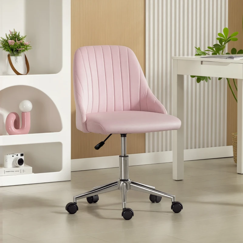 Vinsetto Vanity Chair for Makeup, Velvet Comfy Office Chair with Adjustable Height, Swivel Wheels for Bedroom, Living Room, Pink