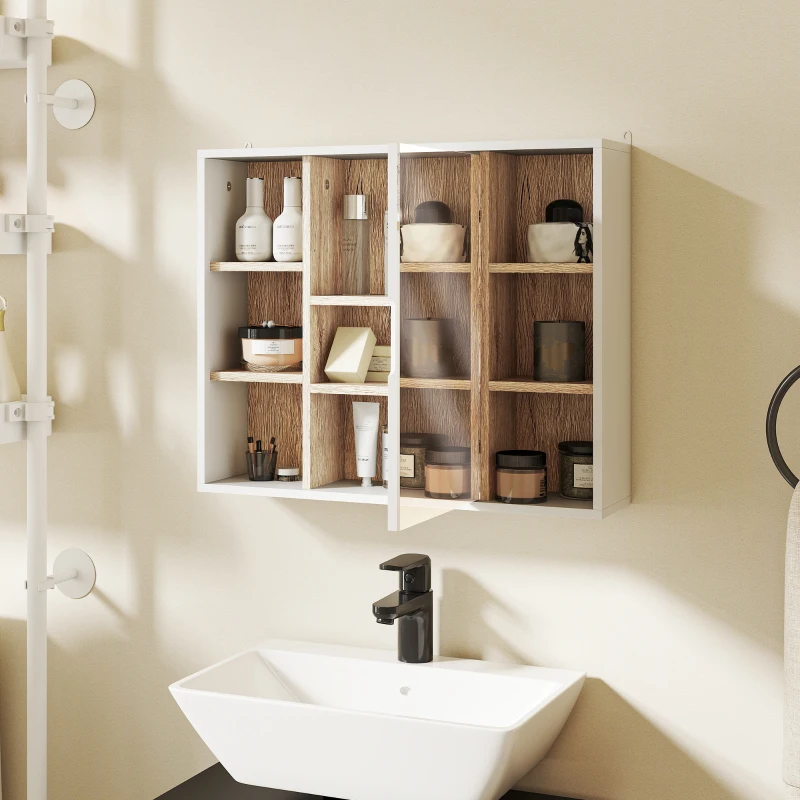 HOMCOM Wall-Mounted Bathroom Medicine Cabinet with Mirror, Over Toilet Bathroom Vanity Cabinet White & Oak