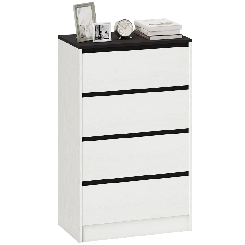 HOMCOM Tall Chest of Drawers, 4 Drawer Dresser for Bedroom, Living Room, Hallway, Modern Storage Cabinet, White Wood Effect