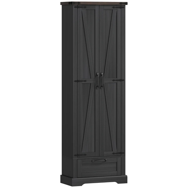 HOMCOM 71" Pantry Cabinet, Kitchen Storage Cabinet with Adjustable Shelves, 2 Doors and Drawer for Dining Room, Black
