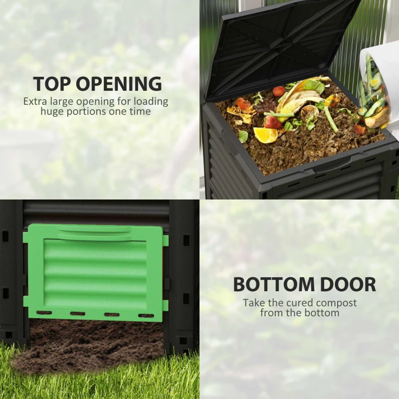 Outsunny Garden Compost Bin 80 Gallon Outdoor Large Capacity Composter Fast Create Fertile Soil Aerating Box, Green