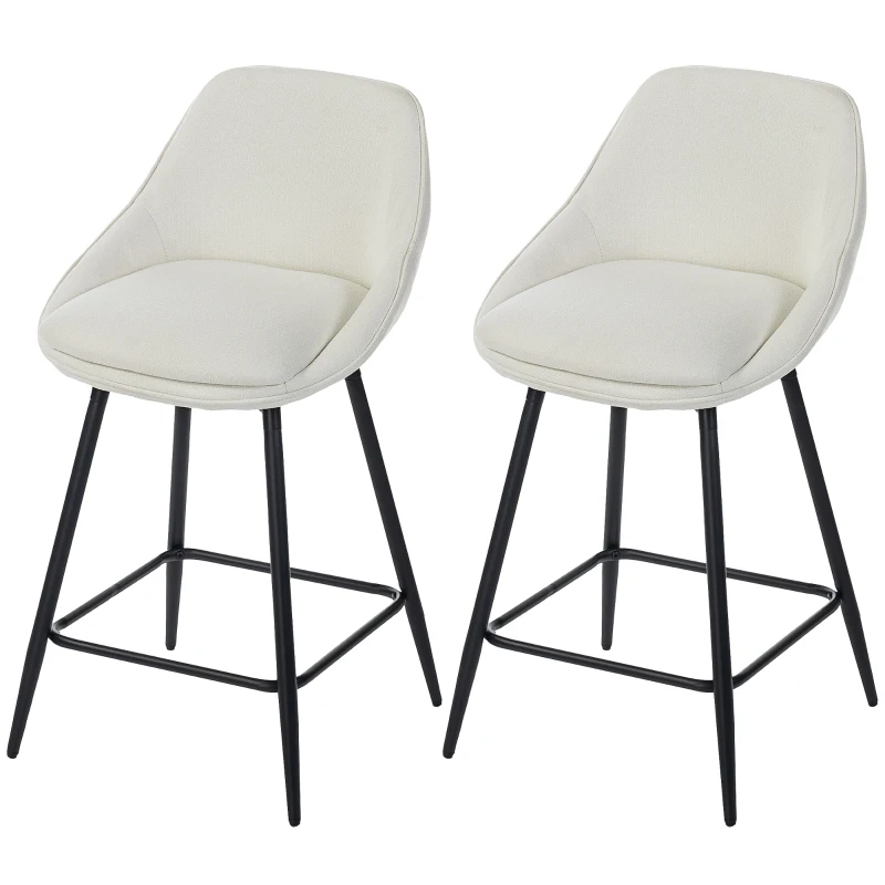 HOMCOM 26" Counter Height Barstools Set of 2, Upholstered Swivel Bar Stools with Backrests and Armrests, Cream White