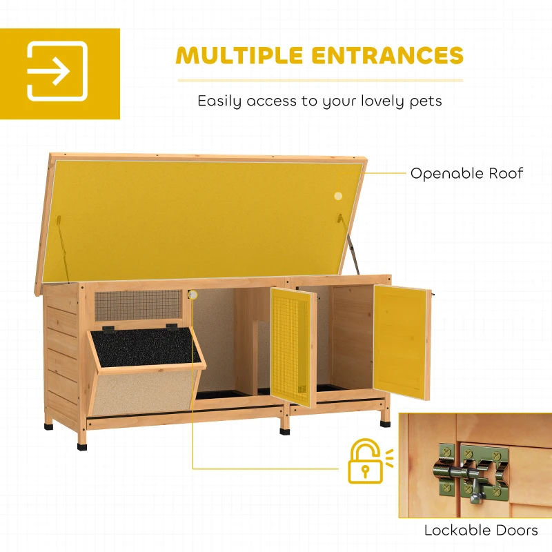 PawHut Wooden Rabbit Hutch Bunny Cage Guinea Pig House Outdoor with Sliding Out Tray, Openable Roof, Feeding Trough, Yellow