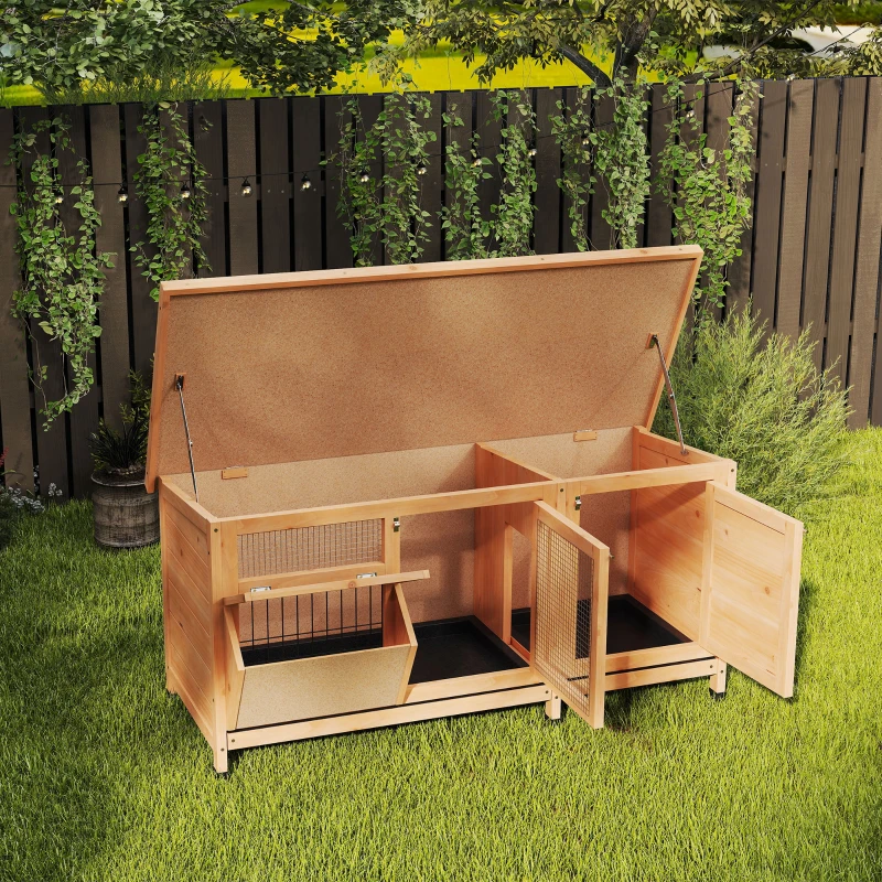PawHut Wooden Rabbit Hutch Bunny Cage Guinea Pig House Outdoor with Sliding Out Tray, Openable Roof, Feeding Trough, Yellow