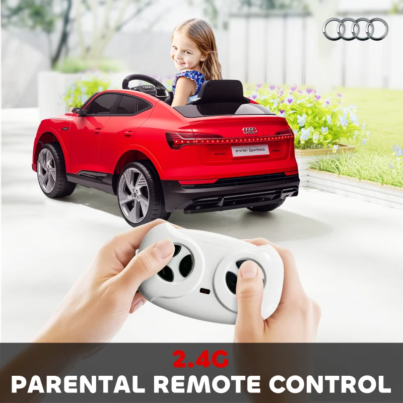 Aosom 12V Kids Electric Ride On Car, Audi E-tron, Battery Powered Toy with Parent Remote Control, Suspension System, Auxiliary Wheels, LED Lights, Music and Horn,  MP3 Player, Red