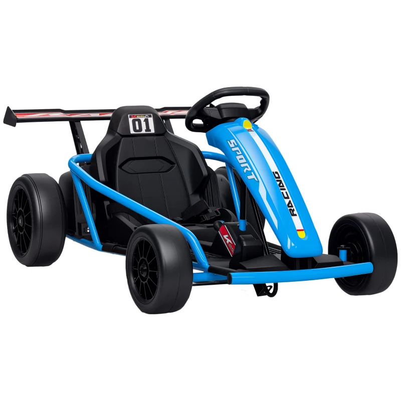 Qaba 24V 7AH Kids Electric Go Kart, 8.1 MPH Battery Powered Drift Kart with Dual Motors, Soft Start for 8-12 Years, Blue