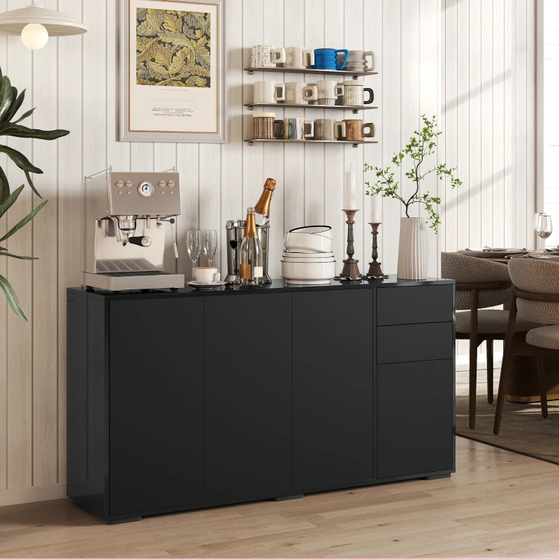 HOMCOM Kitchen Sideboard Storage Cabinet, Modern Coffee Bar Cabinet with Push-Open Design and 2 Drawers for Living Room, Black