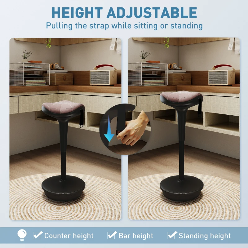 Vinsetto Backless Wobble Stool Chair, Standing Desk Chair, Adjustable Learning Stool for Office Desks, with Rocking Motion, Brown