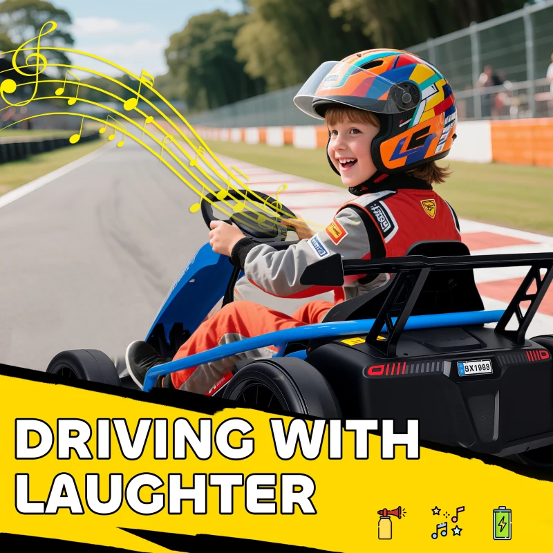 Qaba 24V 7AH Kids Electric Go Kart, 8.1 MPH Battery Powered Drift Kart with Dual Motors, Soft Start for 8-12 Years, Blue