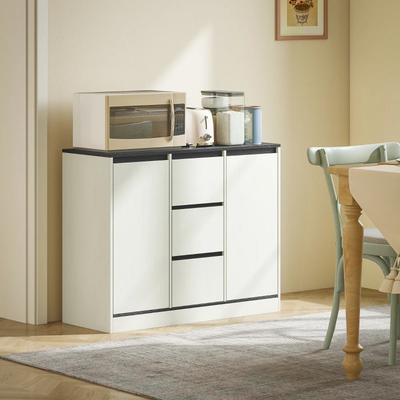HOMCOM Buffet Cabinet with Soft-Close Hinges, Modern Sideboard with 3 Drawers and 2 Adjustable Shelves, White Wood Grain