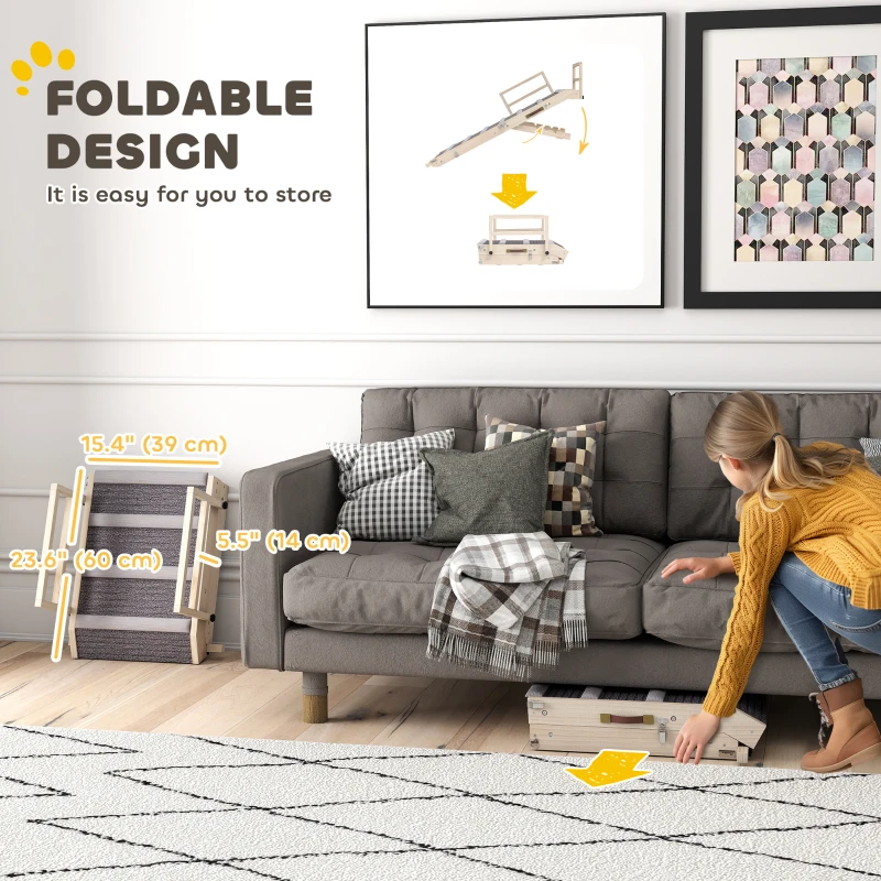 PawHut Dog Ramp, Folding Pet Ramp, 4 Adjustable Height from 15" to 19", Pet Stairs with Side Rails for Small to Large Dogs