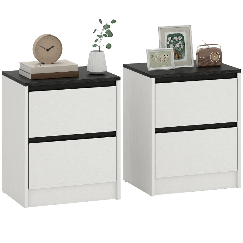 HOMCOM Nightstands Set of 2, Modern Bedside Tables with 2 Drawers, End Side Tables for Bedroom, White