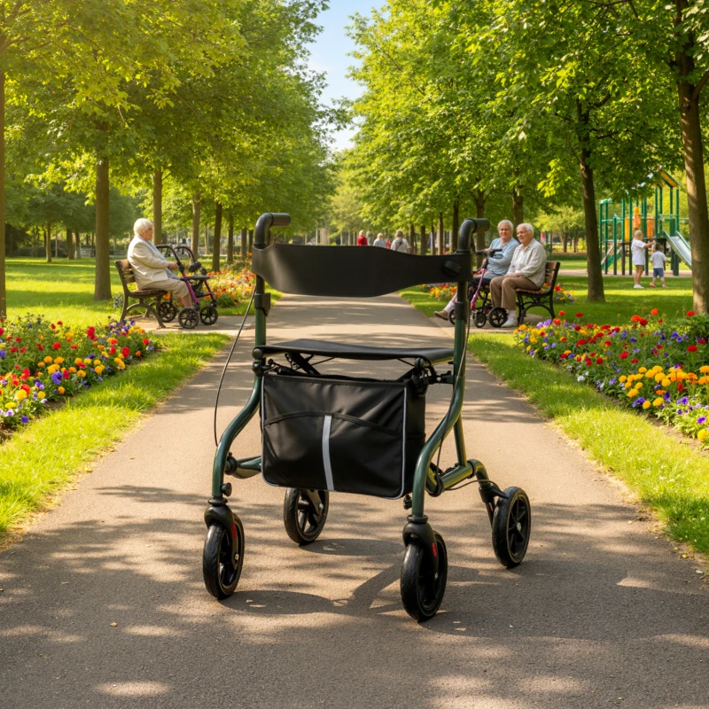 HOMCOM Foldable Rollator Walker with Seat for Seniors, Lightweight Rolling Walker with Adjustable Handles, Green