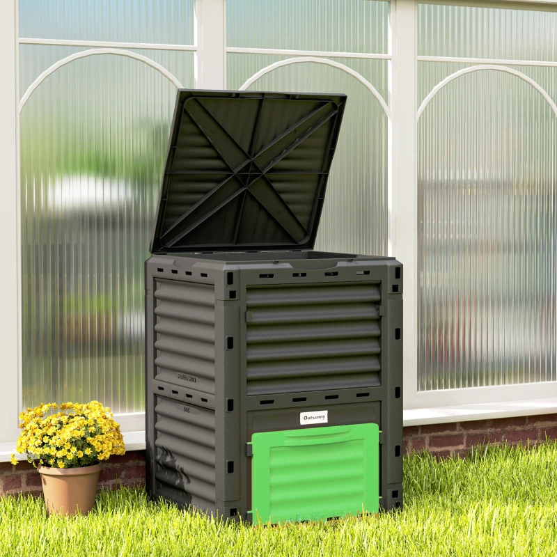 Outsunny Garden Compost Bin 80 Gallon Outdoor Large Capacity Composter Fast Create Fertile Soil Aerating Box, Green