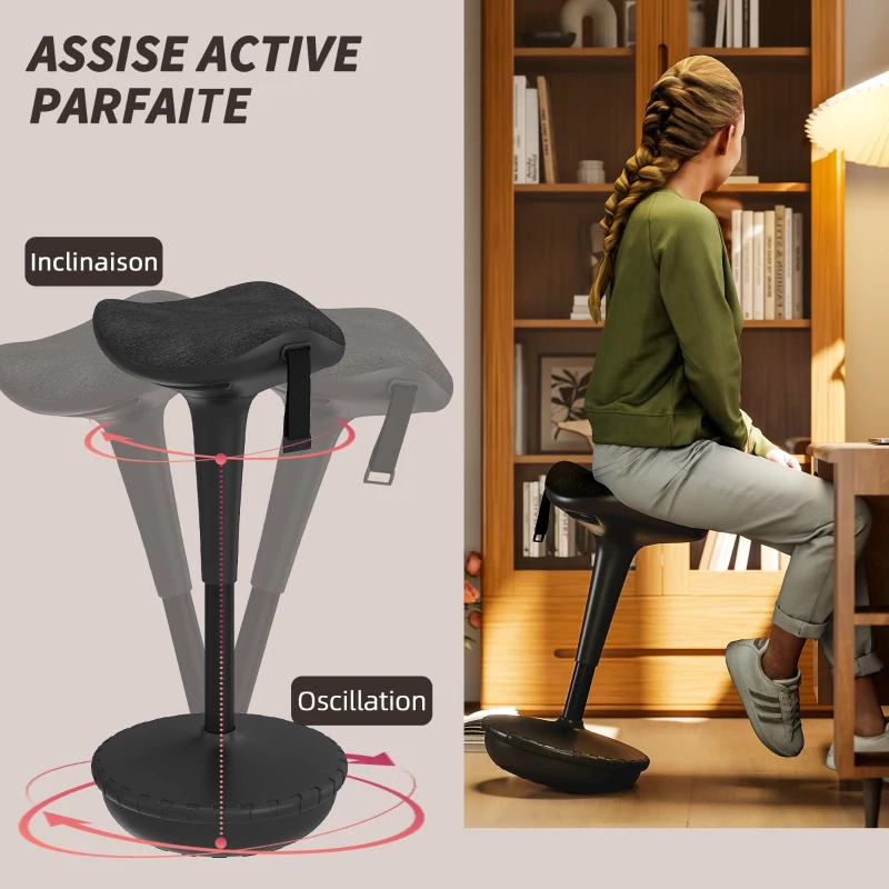 HOMCOM Swivel Standing Desk Chair, Adjustable Active Ergonomic Standing Stool, Backless Wobble Stool Chair, Black