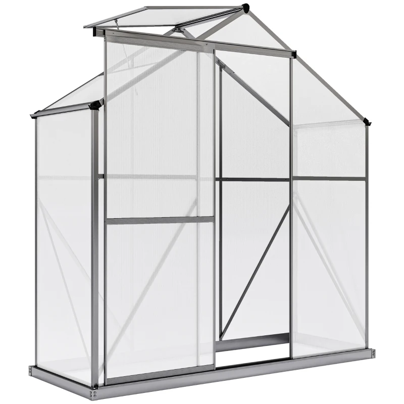 Outsunny 6' x 2.5' Walk-in Polycarbonate Greenhouse Aluminium Green House with Sliding Door, 5-Level Roof Vent, Rain Gutter