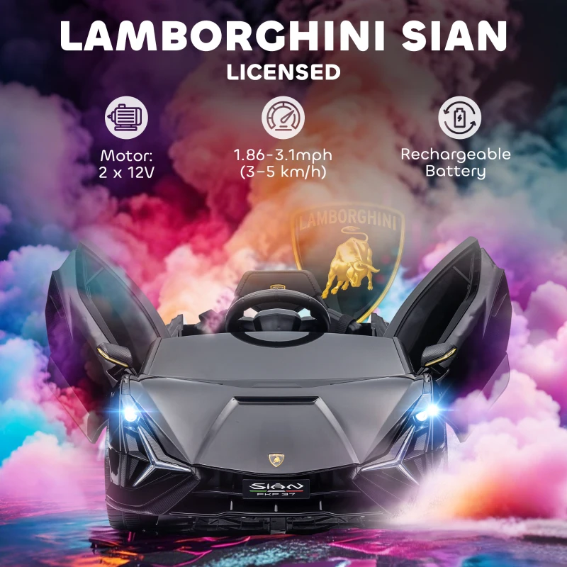 Aosom 12V Lamborghini SIAN Licensed Electric Car for kids with Remote Control, Horn, Music, & Headlights, Black
